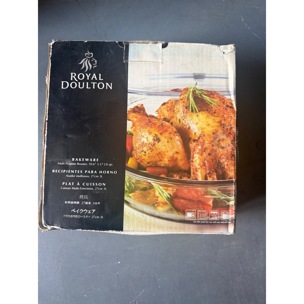 Royal Doulton Bakeware Multi Purpose Roaster 10.6" 3.17 Qt Glass Casserole Lid